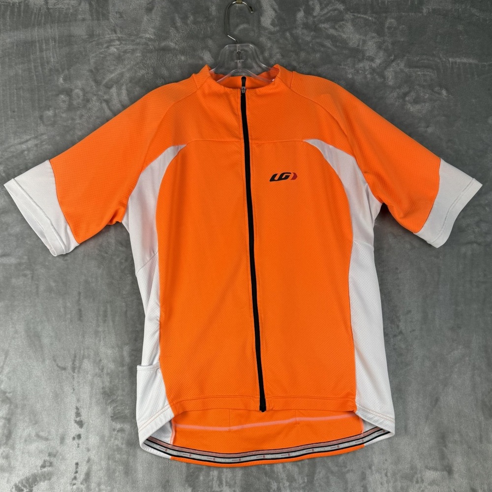 Garneau Orange White Short‎ Sleeve Cycling Jersey Men's Full Zip Pockets